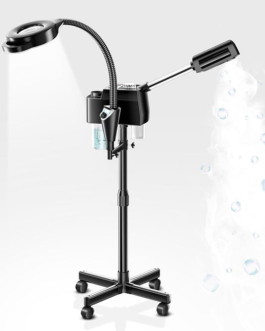 Facial Steamer Professional with 5X Magnifying Lamp, Facial Steamer on Wheels for Spa, Steamer for Face with Time Setting, Face Steamer for Facial Deep Cleaning for Esthetician(53inch)