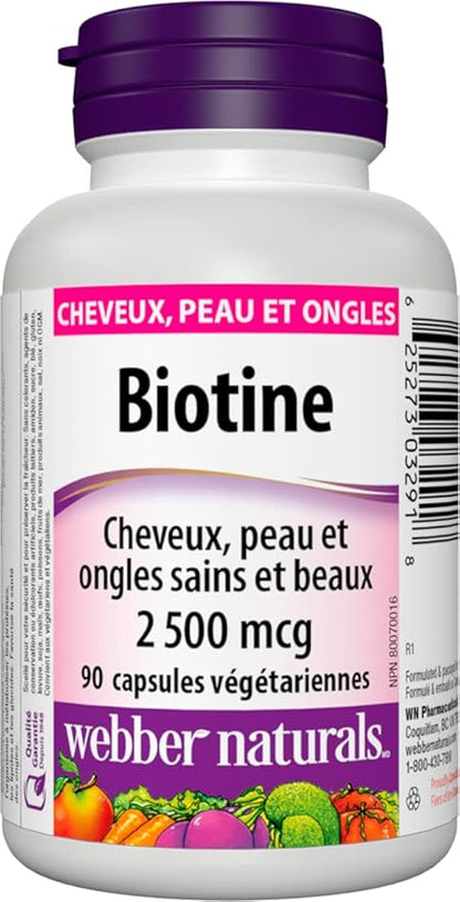 Webber Naturals Biotin 2500 mcg, 90 Vegetarian Capsules