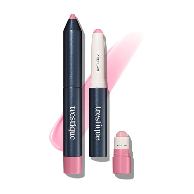 trestique Prime And Shine Lip Crayon, Refillable Shiny Lipstick With Built-in Lip Primer, Clean Beauty Makeup Lipstick, Lipstick For Women, 2-in-1 Glossy Lipstick and Lip Primer