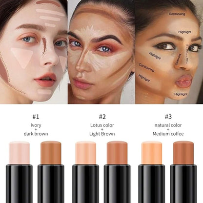 MEICOLY Cream Contour Stick Trio,Bronzer Highlighter Stick,2 in Makeup,6 Colors
