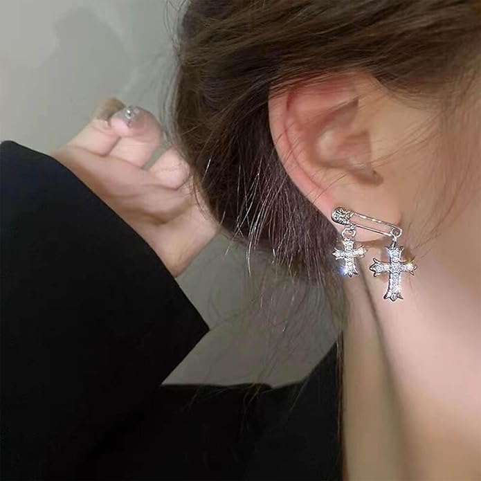 Vintage Crystal Cross Drop Earrings Rhinestone