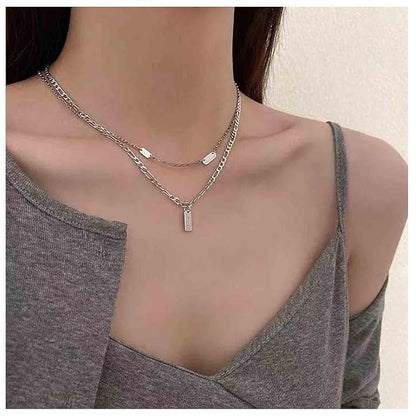 Boho Layered Silver Bar Necklace Choker