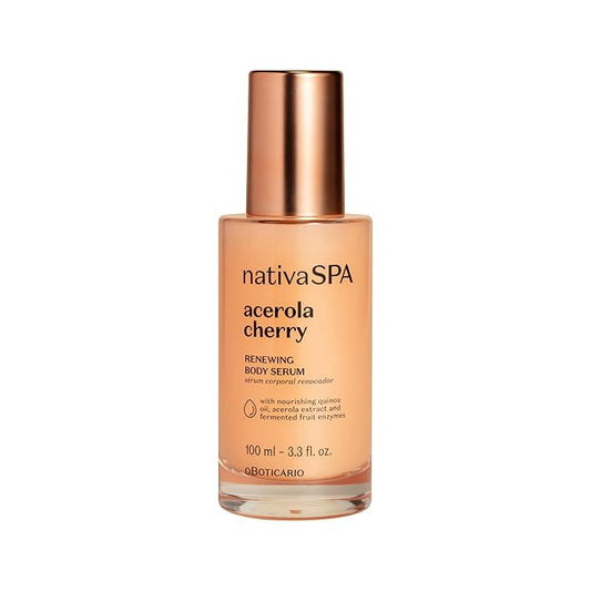 NATIVA SPA O BOTICÁRIO, Acerola Cherry Renewing Body Serum, Lightweight Hydration for Luminous Skin, 3.38 Ounce (100 ml)