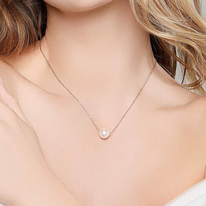 Single Pearl Pendant Necklace Chain Gold