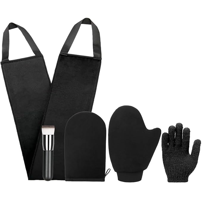UNIMEIX 5 Pack Self Tanning Mitt Applicator Kit Set Self Tan Back Applicator with Self Tanning Glove for Self Tan Mitt Mini Self Tan Glove and Sunscreen Brush (Black)