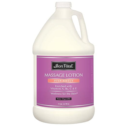 Bon Vital' Deep Tissue Massage Lotion for Deep Tissue Massages and Muscle Relaxation, Moisturizer Leaves No Greasy Feeling, Penetrates Deeply to Repair and Soften Skin, 1 Gal, Label may Vary