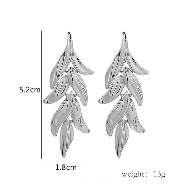 Statement Leaf Dangle Drop Earrings Vintage Silver Leaf