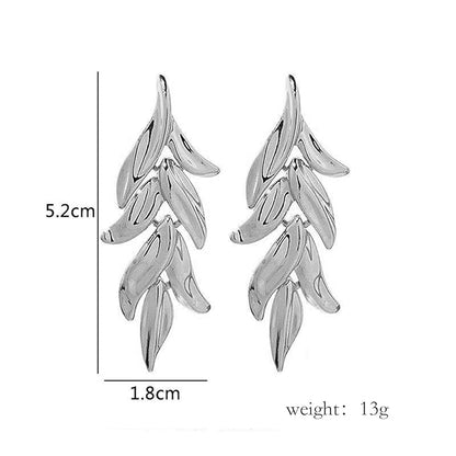 Statement Leaf Dangle Drop Earrings Vintage Silver Leaf