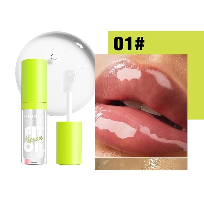 Lip Oil Lip Glaze, Soft Brush Head Hydrating Lip Glow Oil,Shiny Transparent Lip Gloss Plumping,Long Lasting Nourishing Non-sticky Fresh Clear Smooth Lip Care (#01)