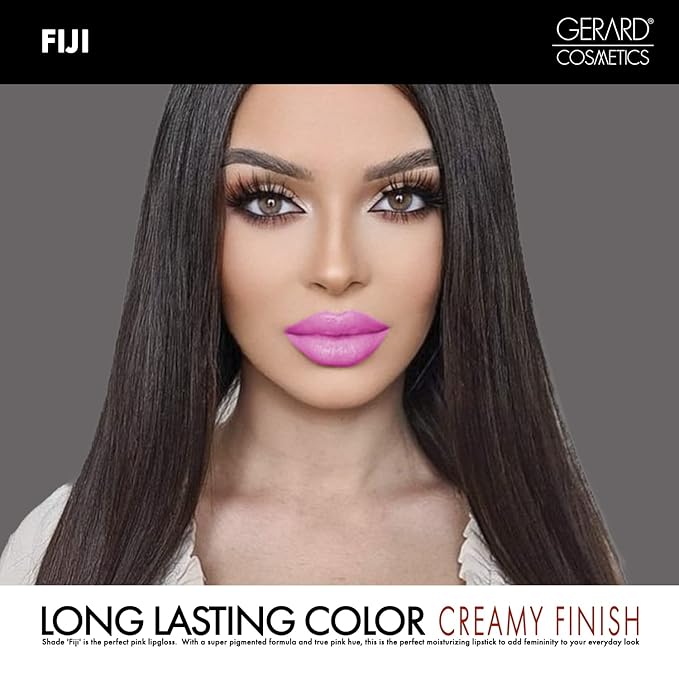 Gerard Cosmetics Color Your Smile Lip Gloss Fiji | Super Pigmented Bright Pink Lip Gloss with LED Light and Mirror | Shiny Finish | Hydrating Liquid Lip Color | Cruelty Free and Made in USA