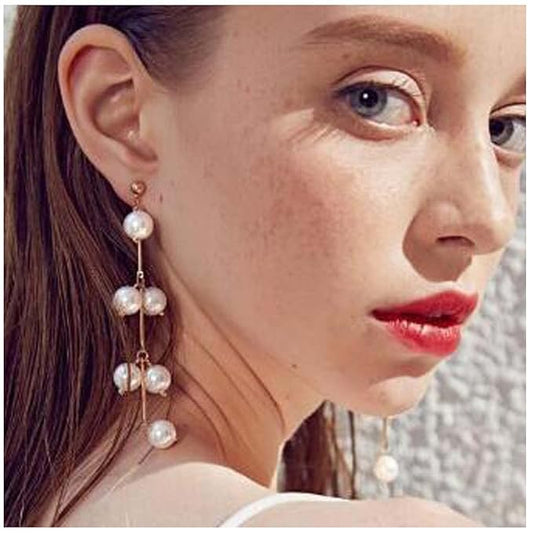 Boho Pearl Tassel Earrings Gold Drop