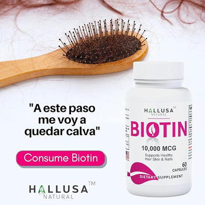 Suplemento de biotina - Pastillas para la caída del Cabello - Crecimiento del Cabello – Crecimiento de la Barba - Alopecia y calvicie - BIOTIN 10.000 MCG 60 CAPSULAS