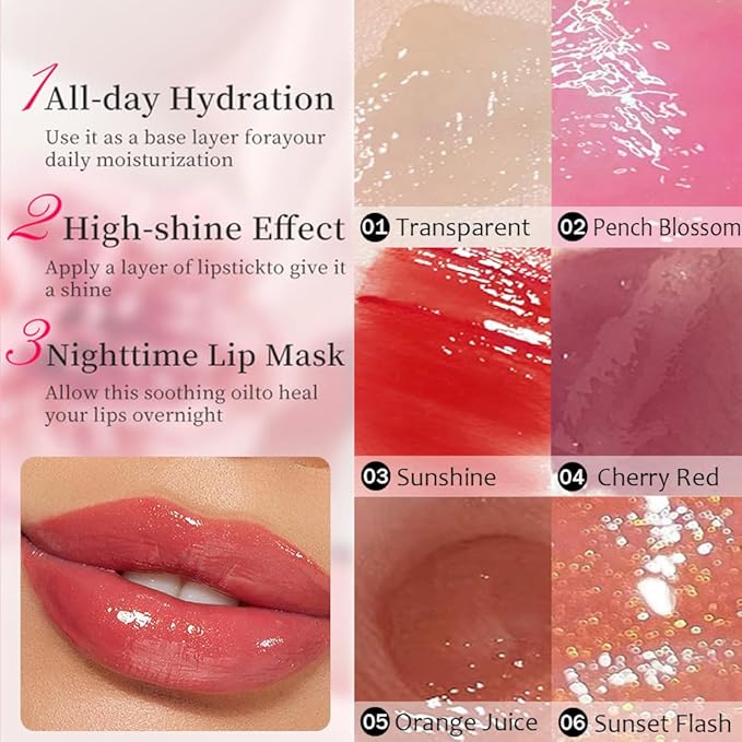 6 Colors Mini Lip Oil Drip,Hydrating Lip Glow Drip,Hydrating