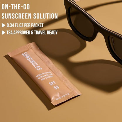 SunsinglesTravel Size Sunscreen, Waterproof/Sweat Proof SPF 50 Protection Fragrance-Free Lotion, PABA-Free Mini Sunscreen For Face, Reef Safe Sunscreen, Single Use Packets 0.34 Fl Oz