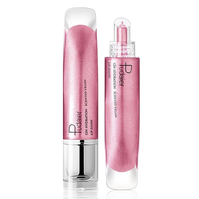 AKARY Shimmery Glitter Lip Gloss, Tinted Hydrating Waterproof Long Lasting Liquid Lipstick for Lip Plumper Makeup with Jojoba Seed OilRosa, Sparkle Lipstick Moisturizing High Shine Lip Glow Stain, 07