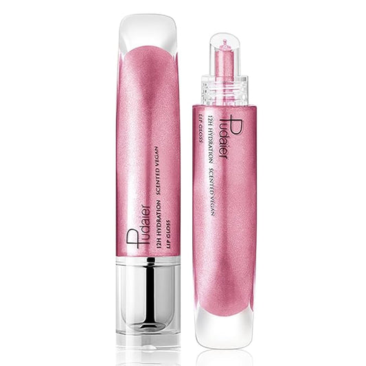AKARY Shimmery Glitter Lip Gloss, Tinted Hydrating Waterproof Long Lasting Liquid Lipstick for Lip Plumper Makeup with Jojoba Seed OilRosa, Sparkle Lipstick Moisturizing High Shine Lip Glow Stain, 07