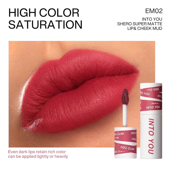 INTO YOU Matte Lipstick, Super Stay Lipstick for Women, Waterproof, Long Lasting Lipstick, High Impact Lipcolor with Lightweight Lip Mud Texture, Dual-use for Lips and Cheek, Pink Lipstick (EM02)