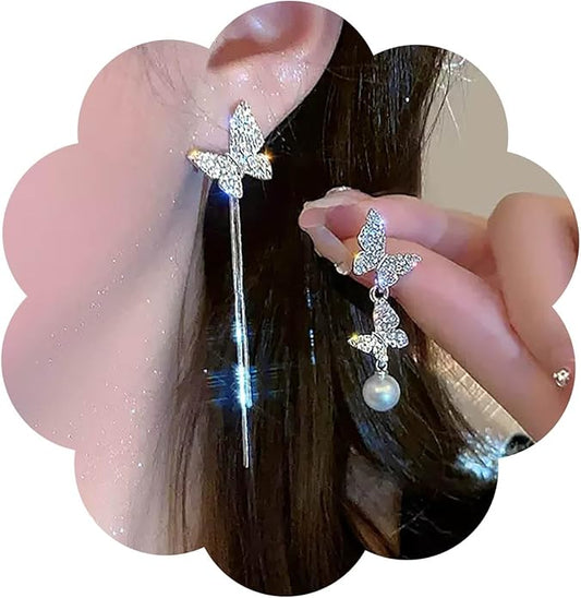 Vintage Crystal Butterfly Drop Earrings Rhinestone