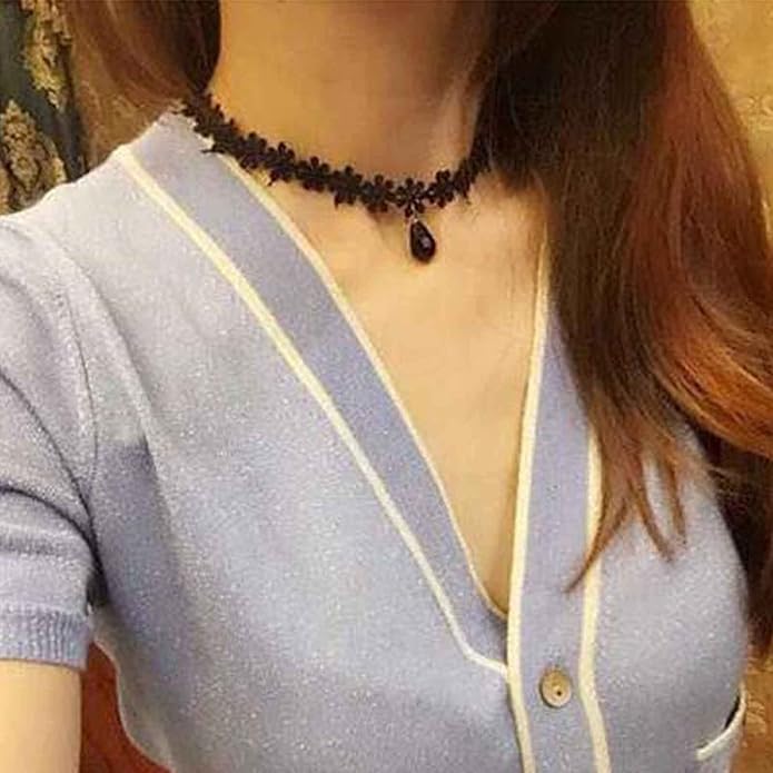 Black Choker Necklace Crystal Necklace Chain Short Collar