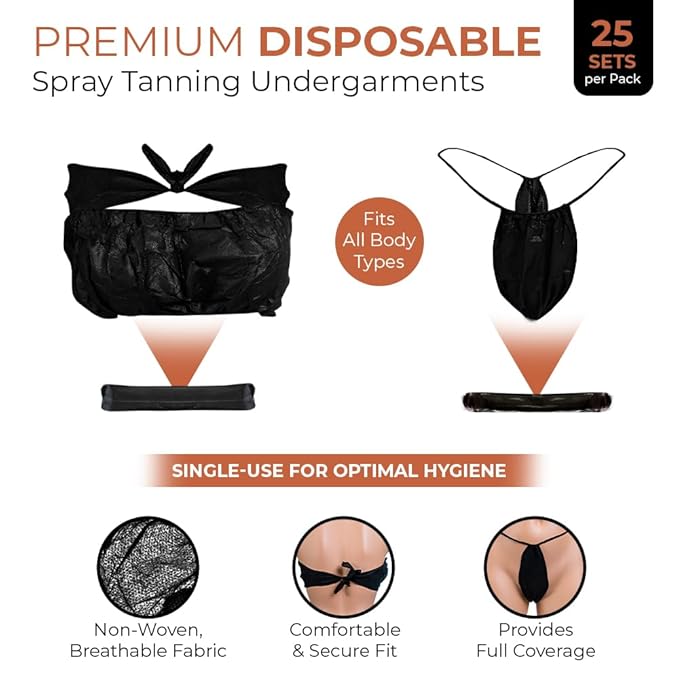 Bronze Tan Disposable Undergarments for Spray Tan - Non-Woven, Breathable Undergarments, Full Coverage, Hygienic - Ideal for Professional Salons & Home Use, Universal Fit - Pack of 25 Set