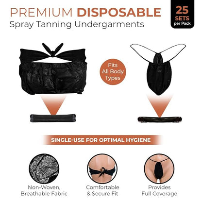 Bronze Tan Disposable Undergarments for Spray Tan - Non-Woven, Breathable Undergarments, Full Coverage, Hygienic - Ideal for Professional Salons & Home Use, Universal Fit - Pack of 25 Set