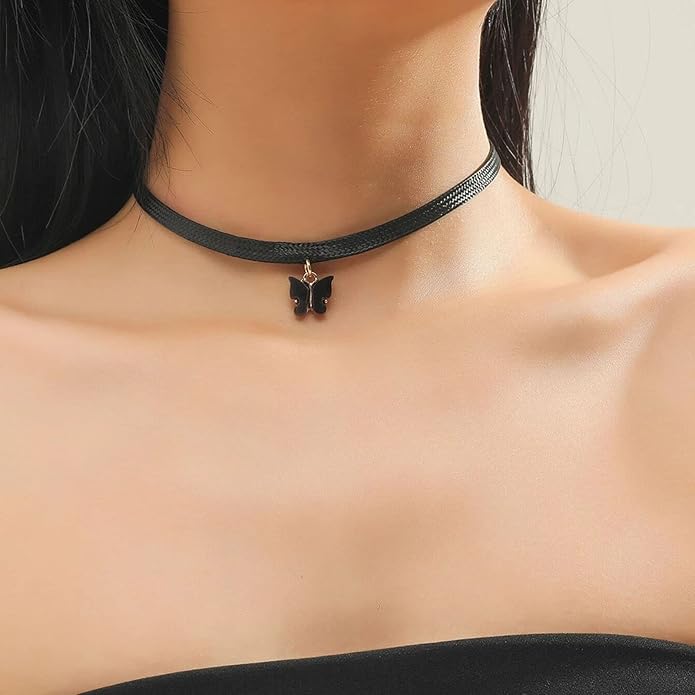 Vintage Black Choker Necklace Chain Goth Leather Choker