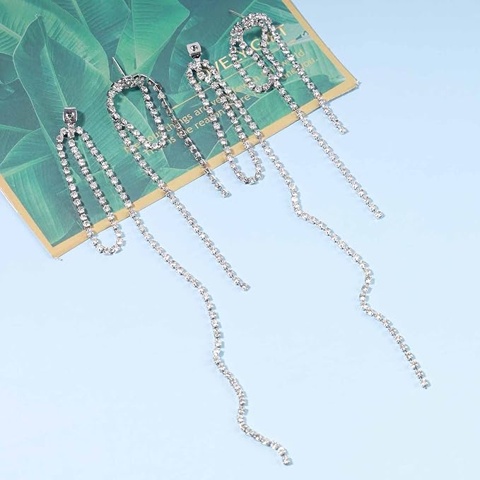 Rhinestone Tassel Ear Jacket Earrings Long Rhinestone Chain