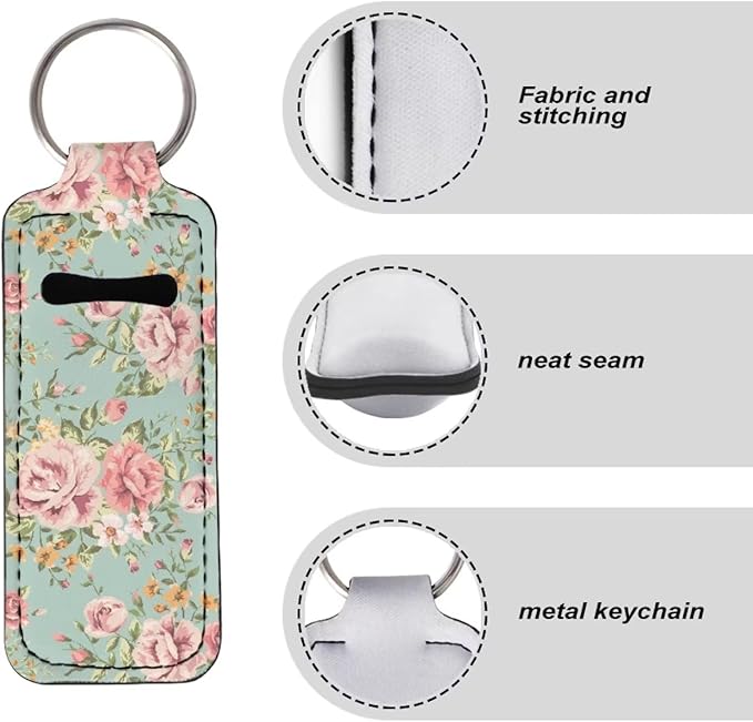 Elegant Peony Floral Lipstick Holder Keychain Keyring