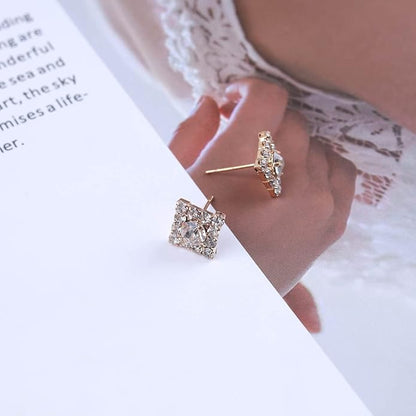 Vintage Crystal Square Earrings Rhinestone Square Stud Earrings