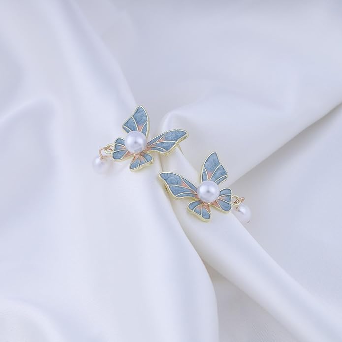 Boho Acrylic Butterfly Pearl Drop Earrings
