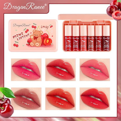 6 Colors Lip Tint Stain Set, Korean Lip Gloss Matte Velvet Lip Stain, Multi-Use Cheek and Lip Tint Moisturizing Mini Liquid Lipstic, Non-Stick Cup, Lightweight, High Pigment, Long-Lasting, Vivid Color