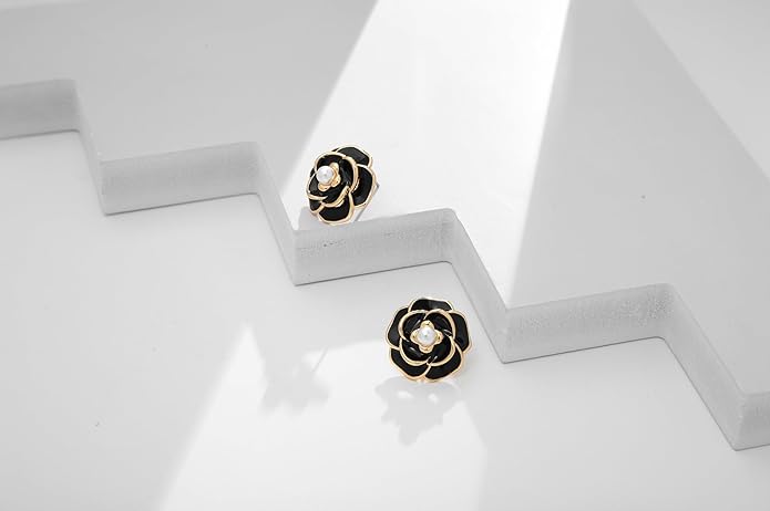 CLASSYZINT Gold/White/Red/Black Flower Stud Earrings