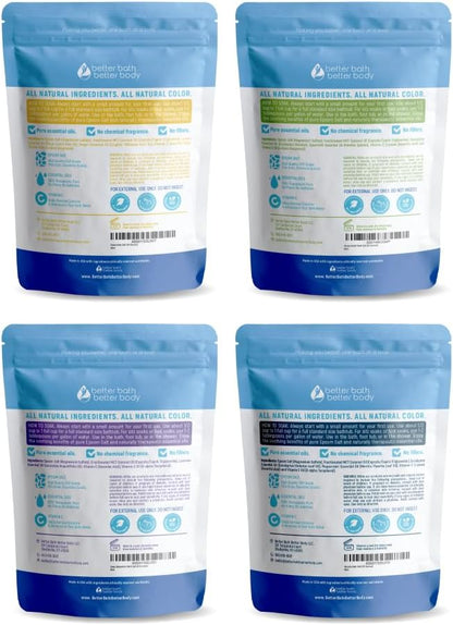 Bath Salts Sampler (4-Pack of 2-lbs) Variety Bath Soaks with Bamboo Scoop