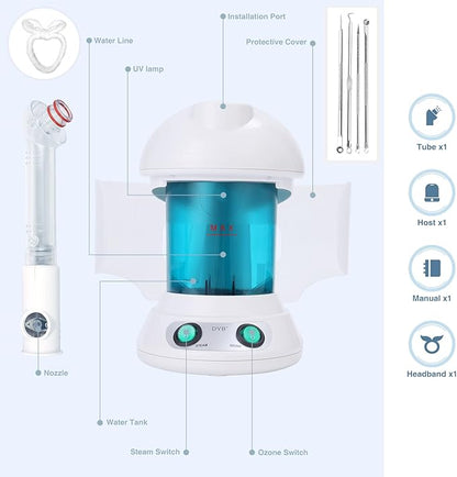 DYB Portable Facial Steamer, Nano Ionic Face Steamer with 360°Rotatable Sprayer,Mini Facial Steamer for Salon and Spa,1 Piece Headband and 4 Pieces Steel Skin Kits.
