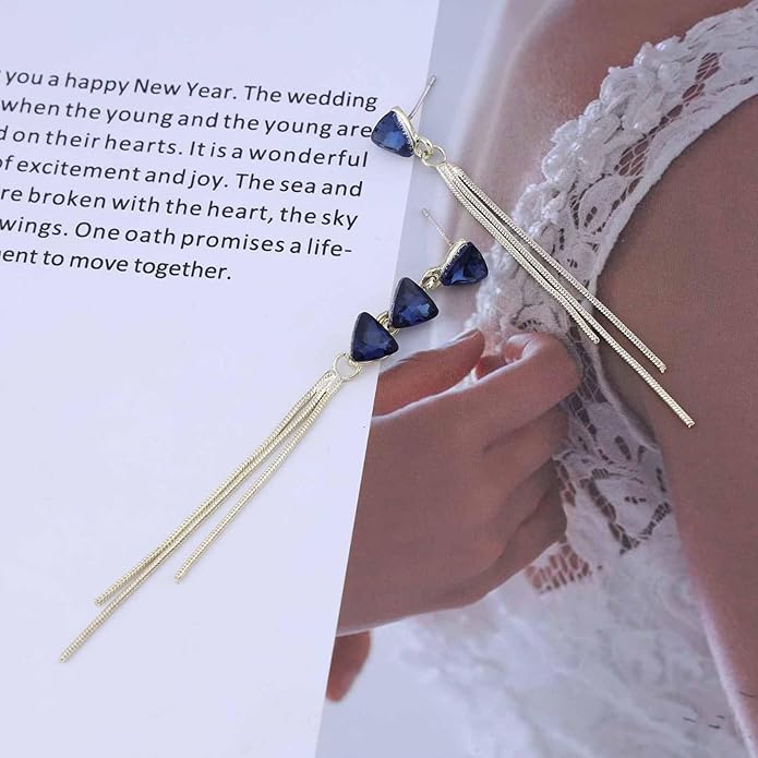 Vintage Sapphire Dangle Earrings Long Blue