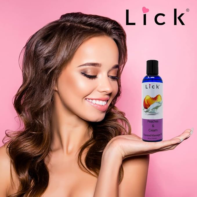 Peaches and Cream Flavored Massage Oil with Vitamin E, Vegan Edible Body Massage Oil for Women and Men with Sweet Almond Oil, Relaxing and Non Sticky Full Body Massages 4 oz
