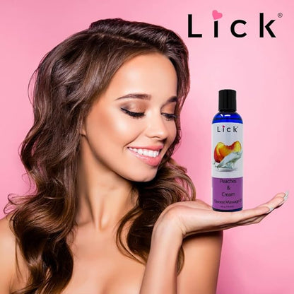 Peaches and Cream Flavored Massage Oil with Vitamin E, Vegan Edible Body Massage Oil for Women and Men with Sweet Almond Oil, Relaxing and Non Sticky Full Body Massages 4 oz