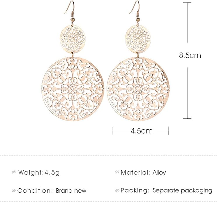 Filigree Hollow Disc Dangle Drop Earrings Boho Gold