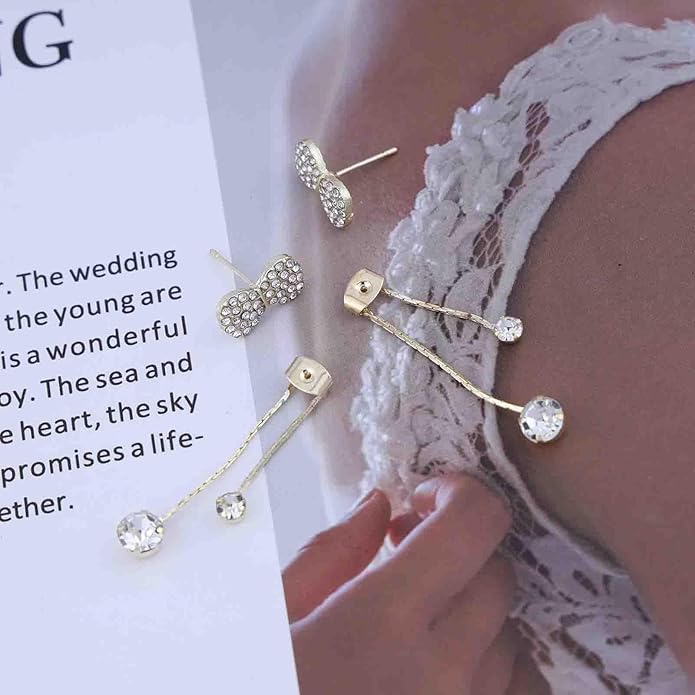 Vintage Crystal Bow Chain Drop Earrings