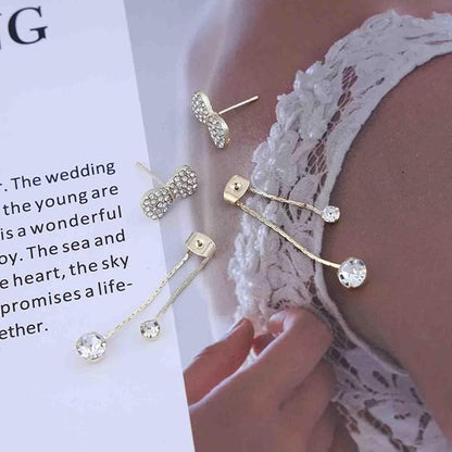 Vintage Crystal Bow Chain Drop Earrings