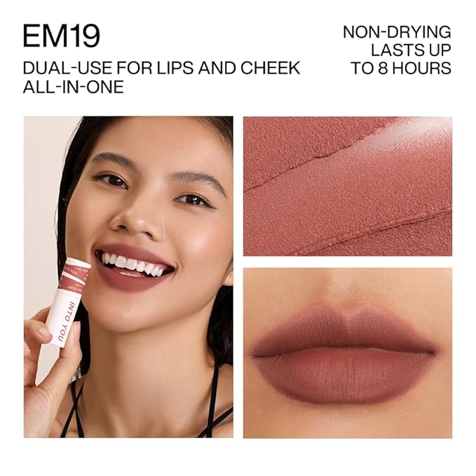 INTO YOU Matte Lipstick for Women, Matte Red Lipstick Long Lasting, Multi-Purpose for Lips and Cheek, Non-Stick Cup Not Fade Lip Stain Makeup Cosmetics Official Directly (EM19)