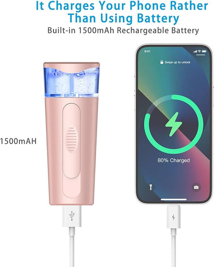 Portable Nano Face Mister, Facial Steamer, USB Rechargeable Cool Mist Sprayer, 40ml Visual Water Tank, Nano Mister for Eyelash Extensions, Facial Deep Cleaning, Makeup-Pink