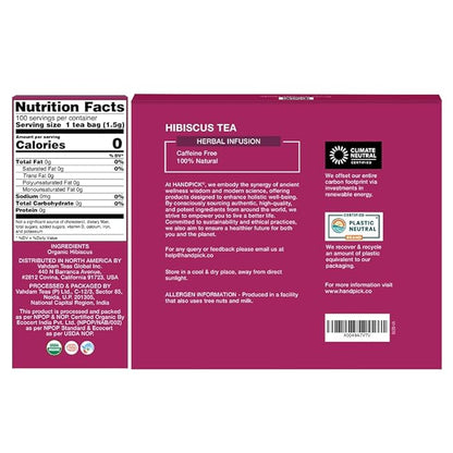 HANDPICK, Organic Hibiscus Tea Bags (100 Tea Bags) | Caffeine-Free, 100% Natural Pure Indian Hibiscus Flowers | Ayurvedic Benefits in every sip