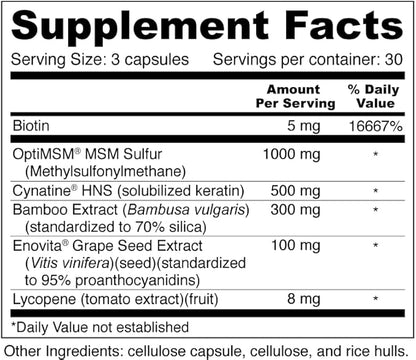 Wellness Resources Hair, Skin & Nails with Biotin, Cynatine HNS Keratin, OptiMSM, Bamboo & Grape Seed Extract – Supplement for Stronger Nails, Healthier Hair & Youthful Skin (90 Capsules)