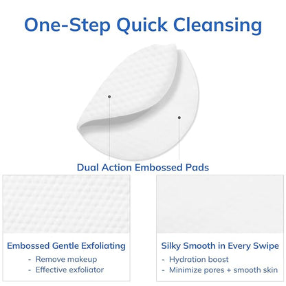 Dual Texture Cleansing Pads with Facial Essence 70ea Large Value Pack- Cabbage & Moringa Wipes for Quick Cleansing, Makeup Remover, Mild Exfoliator | Korean Skincare - (9.29Oz)