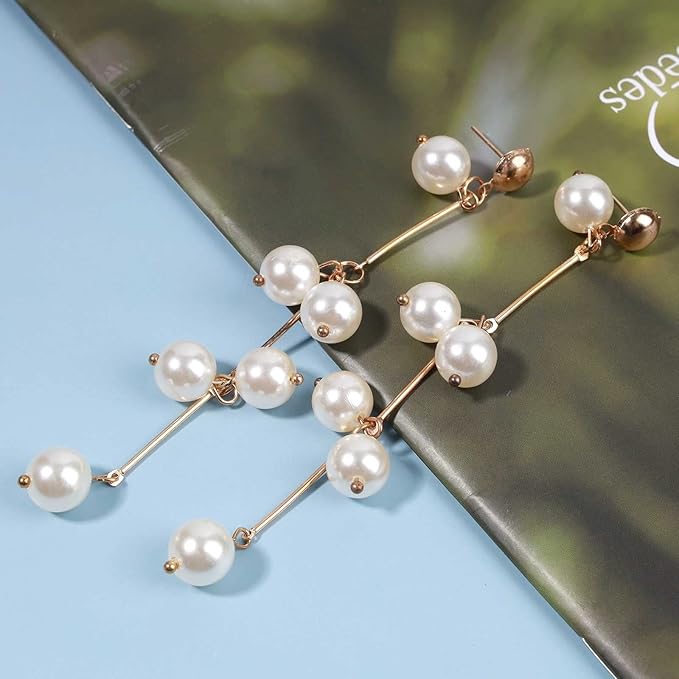 Boho Pearl Tassel Earrings Gold Drop
