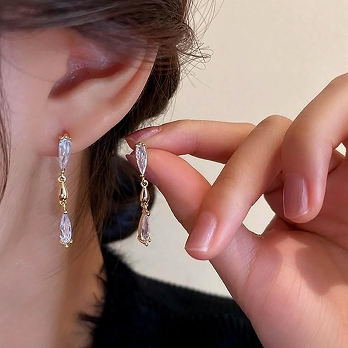 Vintage Crystal Teardrop Earrings Long Linear