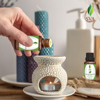 SVA Holy Tulsi Essential Oil – 1/3 Fl Oz – 100% Natural Tulsi Oil - for Diffuser, Hair Care, Face, Skin Care, Aromatherapy, Scalp and Body Massage, Soap and Candle Making