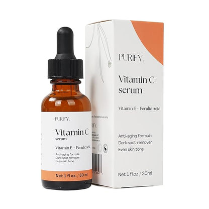 Purify 20% Vitamin C Serum - with Vitamin E & Ferulic Acid - Anti Aging - Brightening Face Serum - Pure Vit C for Dark Spots Correcting, Uneven Skin Tone, Wrinkles, Glow - 1 fl oz.
