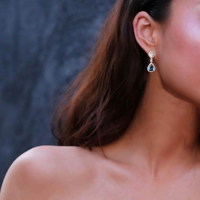 Vintage Sapphire Drop Earrings Oval Sapphire